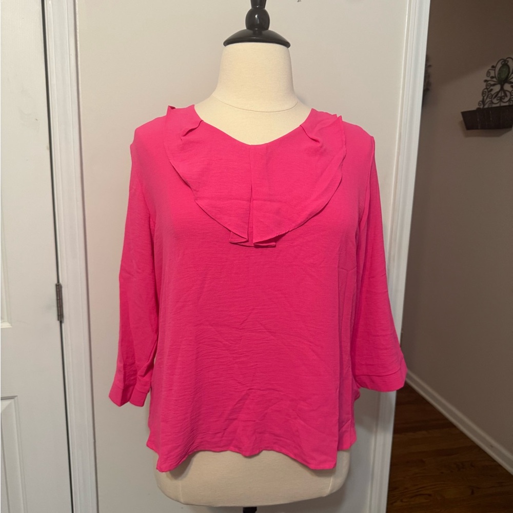 Bright Pink Ruffle Collar Blouse